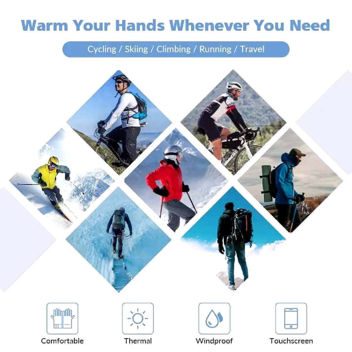 Outdoor Winter Gloves Motorcycle Gloves with Fleece Lined Touch Screen Snow Glove Waterproof Thermal Gloves for Riding